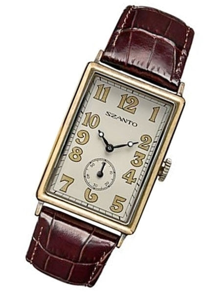 Szanto Stealth Antique Gold Ion Plated Vintage Inspired Dress Watch #4202