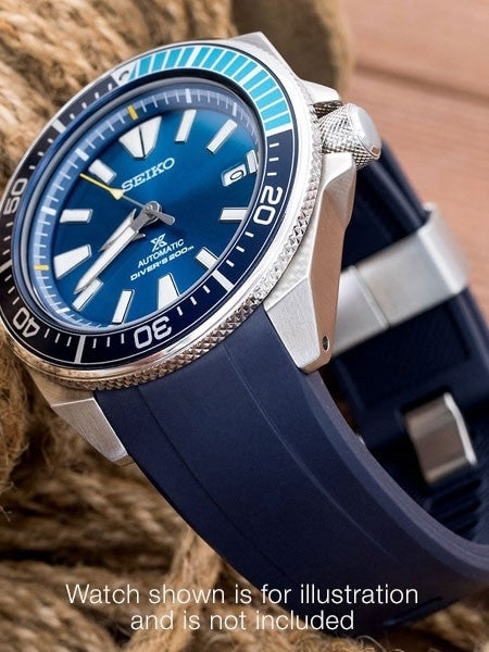Crafter Blue 22mm Curved-End Rubber Watch Strap for Seiko Samurai #CB09-B