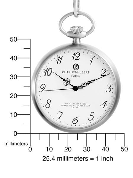 Charles-Hubert Quartz Pocket Watch with White Dial and Silvertone Chain #3534