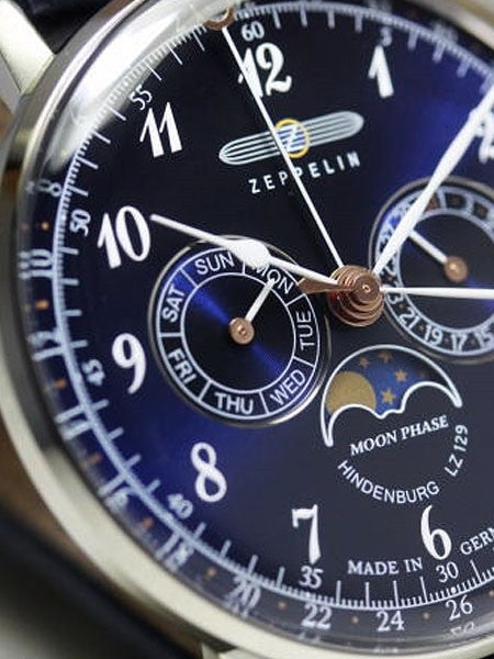 Graf Zeppelin Hindenburg Swiss Quartz Moonphase Calendar Watch #7036-3
