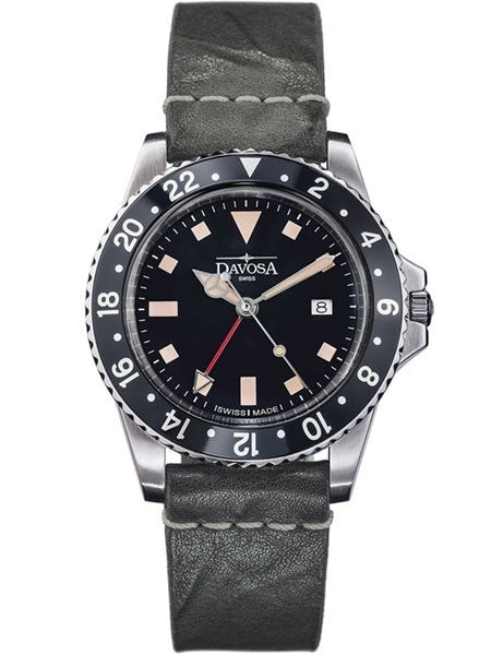 Davosa Vintage-Styled 100-Meter GMT Dual Time Watch with Black Dial #16250055