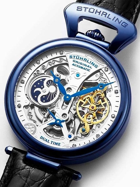 Stuhrling Emperor Grand Automatic Dual Time Watch with Diamond Hour Markers #127A2.33X52