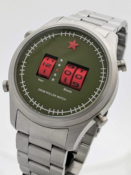 Red Star Quartz Drum Roller Watch with 44mm Case #8395G-D