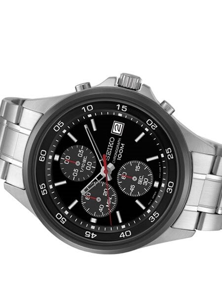 Seiko Black Dial Chronograph with Sixty-Minute Stopwatch #SKS491