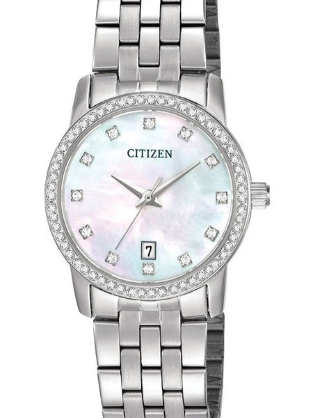 Citizen Ladies Dress Watch with Swarovski Crystals, Mother of Pearl Dial #EU6030-56D