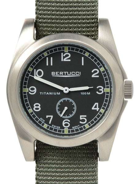 Bertucci A-3T Vintage 42 Titanium Watch with Olive Nylon Strap #13300