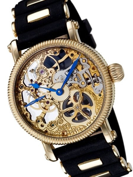 Rougois Hand Wind Decorated Skeleton Movement Watch with Goldtone Case #RG57
