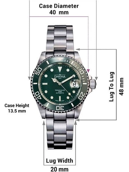 Davosa Ternos Swiss Automatic 200 Meter Dive Watch with Green Dial #16155570