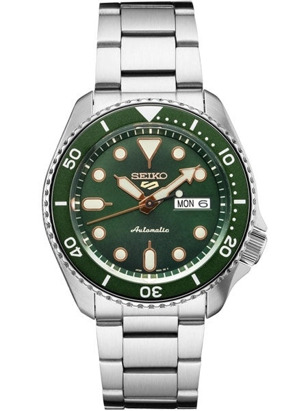 Seiko 5 Sports 24-Jewel Automatic Watch with Green Dial and SS Bracelet #SRPD63