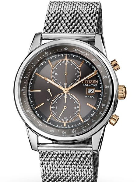 Citizen Eco-drive Chronograph Watch with Stainless Steel Mesh Bracelet #CA0336-52H