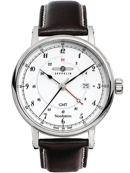 Graf Zeppelin Nordstern Series Swiss Quartz GMT Watch with Coin-Edge Case #7546-1