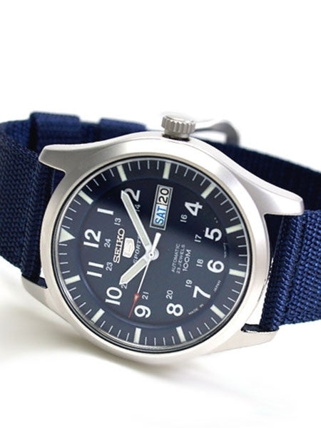 Seiko Military Blue Dial Automatic Watch with 42mm Case, Blue Canvas Strap #SNZG11K1