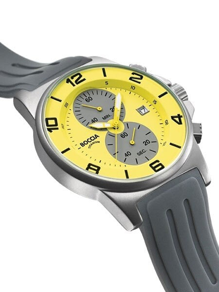 Boccia Mens Black Dial Quartz Chronograph with 45mm Titanium Case and Rubber Strap #3777-20