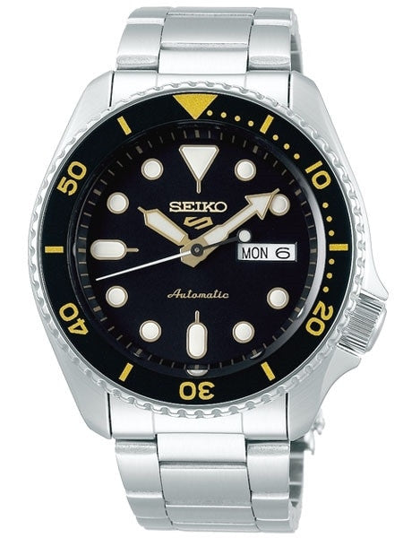Seiko 5 Sports 24-Jewel Automatic Watch with Black Dial and SS Bracelet #SRPD57