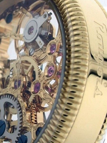 Rougois Hand Wind Decorated Skeleton Movement Watch with Goldtone Case #RG57