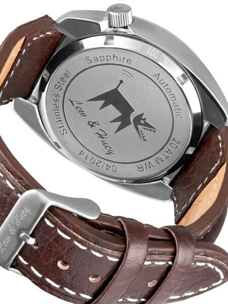 Lew and Huey Classic Flieger-Style, Automatic Pilot Watch with High Quality Leather Strap #Spectre-3Q-Orange