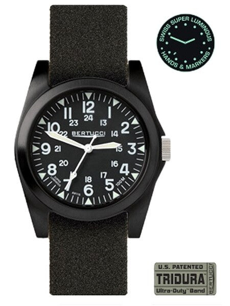 Bertucci A-3P Sportsman Vintage Field Watch with a 42mm Black Poly-Carbonate Case - 13353