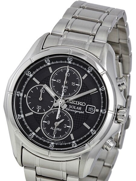 Seiko Core Series Black Dial, Solar Alarm Chronograph with Stopwatch #SSC001