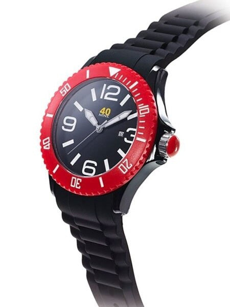 40Nine Black Plastic 46mm Case with Black Silicone Rubber Strap #40NINE02-BLACK-RED