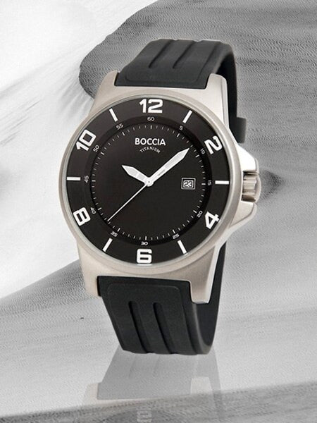 Boccia Mens Black Dial Quartz Sport Watch with 45mm Titanium Case and Rubber Strap #3535-01