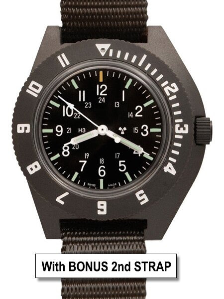 Marathon Swiss Made Quartz Military Navigator Pilot Watch with Tritium Illumination + Bonus Strap #WW194001SG-NGM-BN