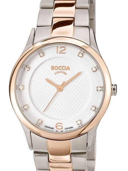 Boccia Ladies Quartz Watch with Rose Goldtone on Titanium Case and Bracelet #3227-04