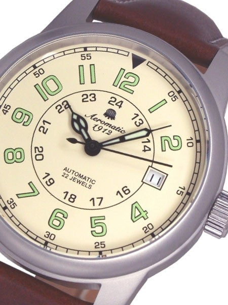 Aeromatic 1912 Automatic (self-winding) Aviator Watch with Brown Strap #A1412