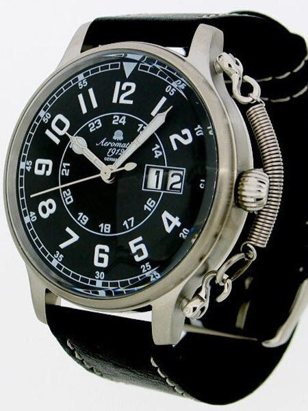Aeromatic 1912 Quartz Aviator's Big Date Watch with Retro Crown Retention Spring #A1290