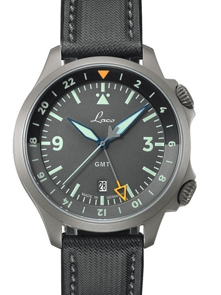 Laco Frankfurt Swiss Automatic GMT Dual-Time Pilot Watch with Double-Dome AR Sapphire Crystal #862121