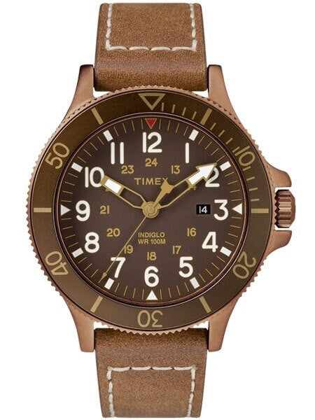 Timex 43mm Allied Coastline Quartz Watch with Brown Dial and