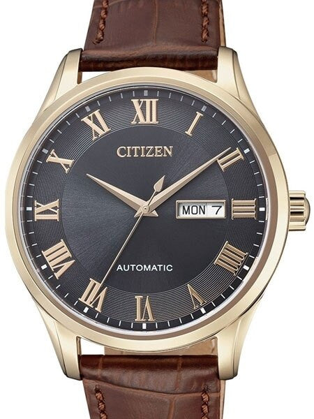 Citizen Automatic Charcoal Dial Watch with Brown Leather Strap #NH8363-14H