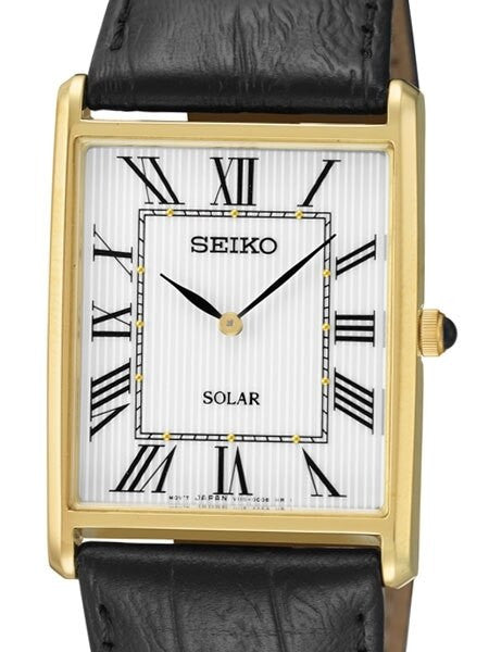 Seiko SUP880 Solar Powered Dress Watch with a goldtone case that