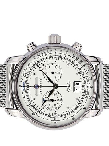 Graf Zeppelin Chronograph Big Date Watch with 12-hr Totalizer, Mesh Bracelet #7690M-1