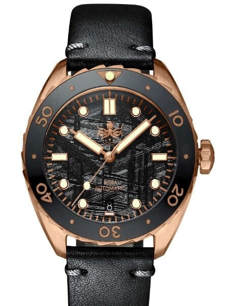PHOIBOS Eagle Ray 500-Meter Swiss Automatic Dive Watch with Bronze Case, Black Meteorite Dial #PY018F