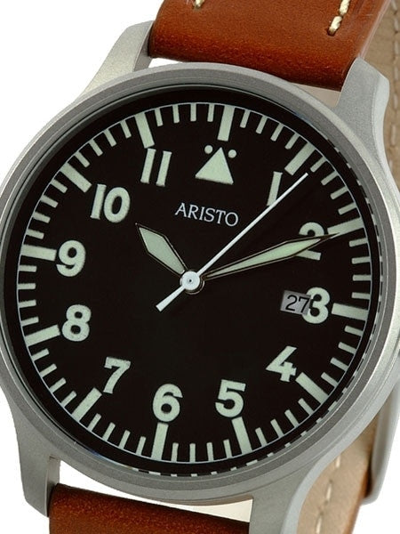 Aristo 3H84 Quartz Aviator Style Watch with Sandblasted Case