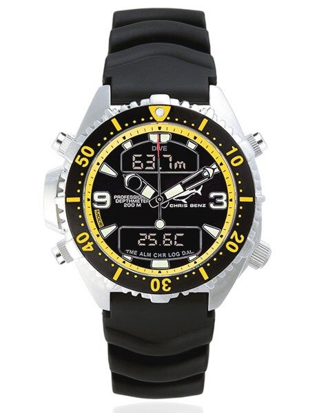 Chris Benz Professional Depthmeter Dive Watch with Chronograph and Alarm #CB-D200-YS-KBS