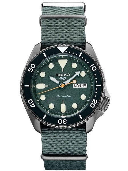 Seiko 5 Sports 24-Jewel Automatic Watch with Textured Green Dial and Nylon Strap #SRPD77