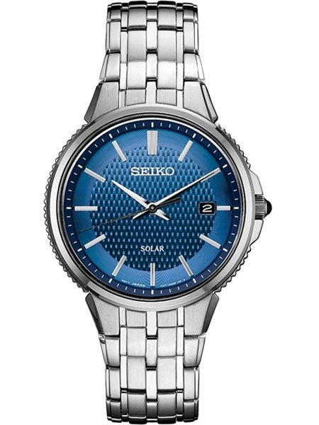Seiko Blue Dial Solar Watch with 40mm Stainless Steel Case and Bracelet #SNE507