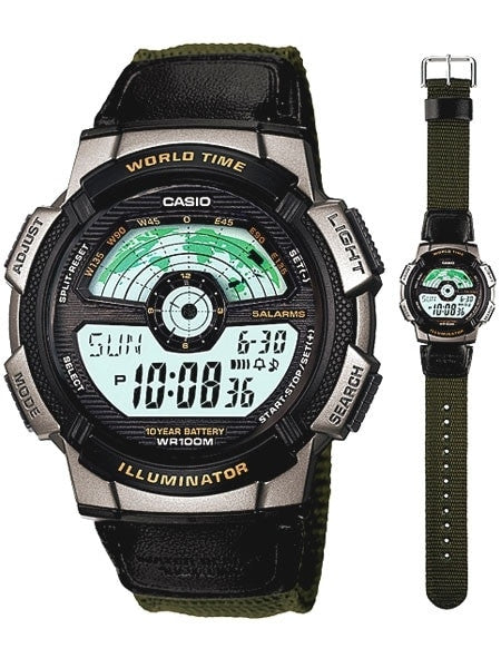 Casio Digital Sports-Style World Time Alarm Watch with 31 Time Zones #AE-1100WB-3AV