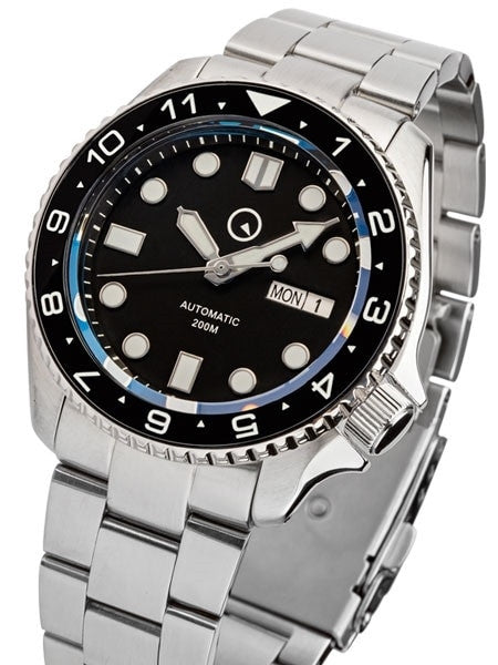 Islander Automatic Dive Watch with Solid-Link Bracelet, AR Sapphire Crystal, Dual-Time Luminous Ceramic Bezel Insert #ISL-01