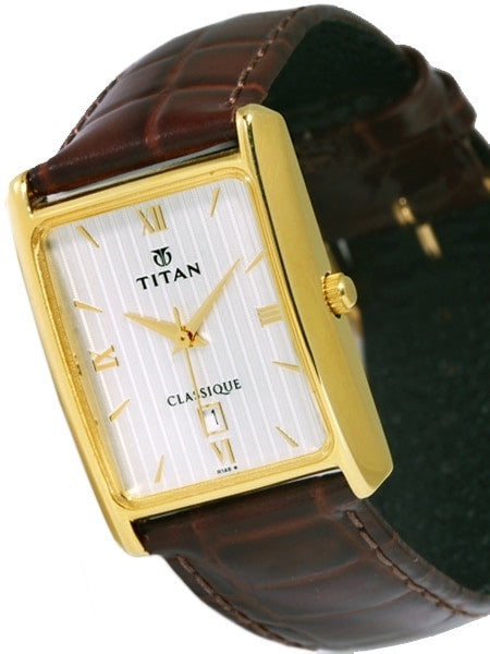 Titan Goldtone Classique Dress Watch with Precision Quartz Movement and Leather Strap #669YL01