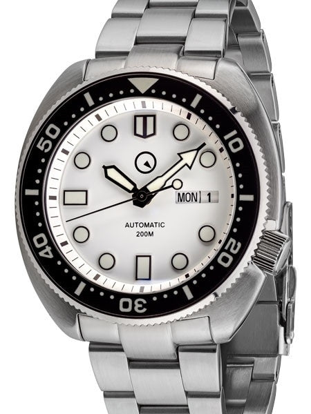 Islander White Dial Automatic Dive Watch with AR Double Dome Sapphire Crystal, and Luminous Ceramic Bezel Insert #ISL-29