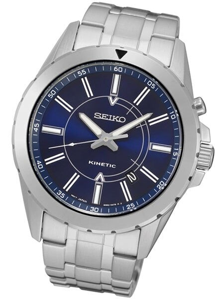 Seiko Kinetic Watch with a 42mm Stainless Steel Case, Blue Dial, and Power Reserve #SKA703