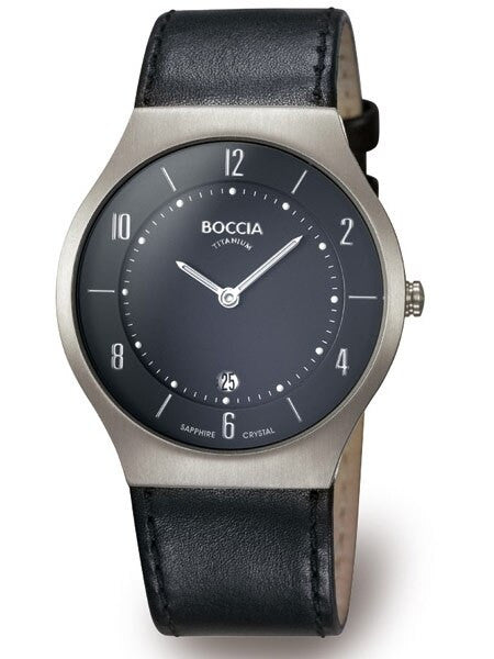 Boccia Mens Thin Quartz Dress Watch with 38mm Titanium Case and Sapphire Crystal #3559-02