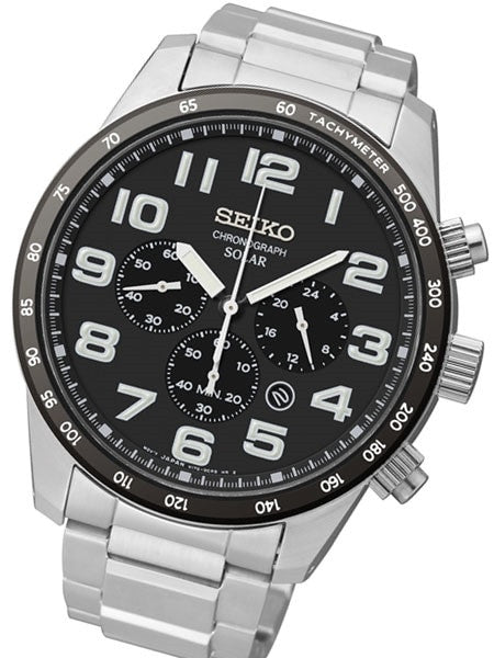 Seiko Core Series Black Dial, Solar Chronograph with 24-Hour Sub-Dial #SSC229