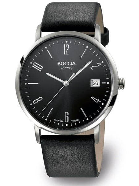 Boccia Mens Quartz Dress Watch with 40mm Titanium Case, Sapphire Crystal and Leather Strap #3557-02