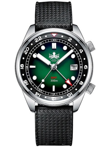 PHOIBOS Eagle Ray 300-Meter Dual-Time GMT Dive Watch with Double Dome AR Sapphire Crystal #PX023A