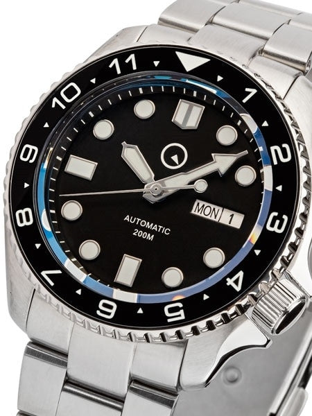 Islander Automatic Dive Watch with Solid-Link Bracelet, AR Sapphire Crystal, Dual-Time Luminous Ceramic Bezel Insert #ISL-01