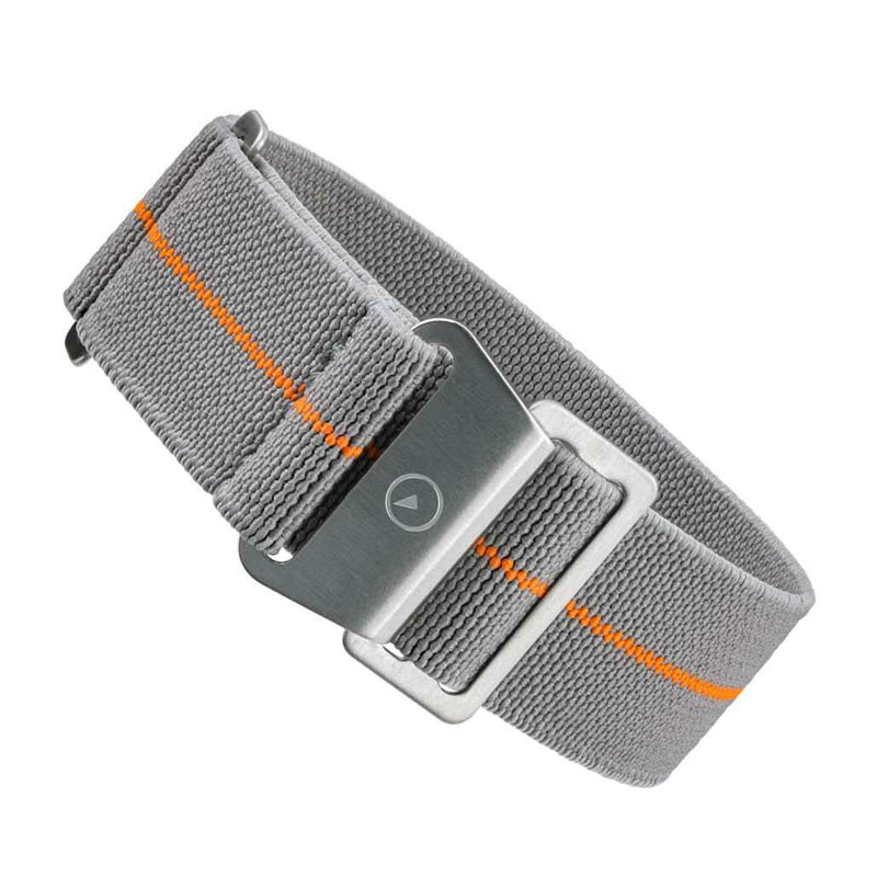 Grey Elastic Woven Nylon Strap with Orange Stripe, Brushed Finish Steel Clasp #EWB-16-SS