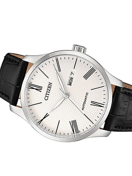 Citizen Automatic White Dial Watch with Black Leather Strap #NH8350-08A